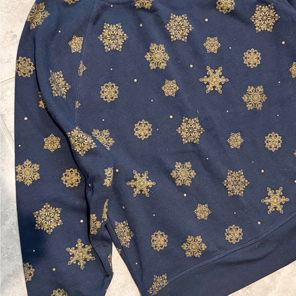 Style & Co Navy Sweatshirt with Gold Snowflake Print | S | Like New - Picture 2 of 6